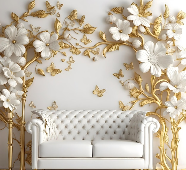 Design interior wall render luxury flower