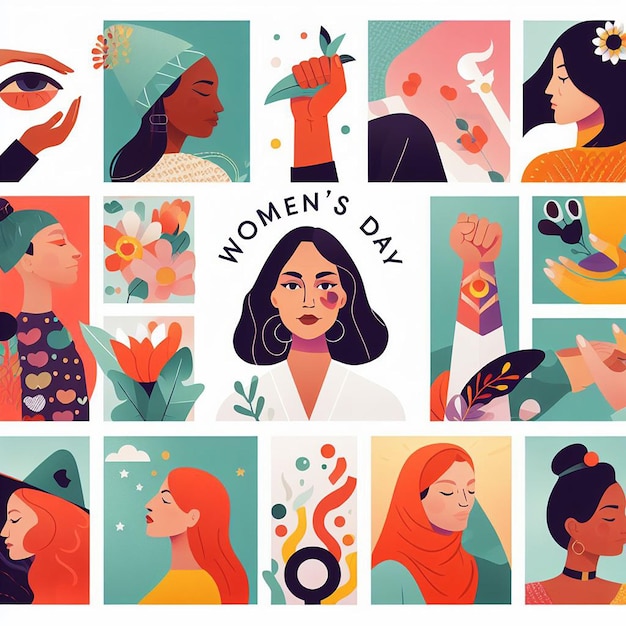 Photo design for international women's day with woman illustration