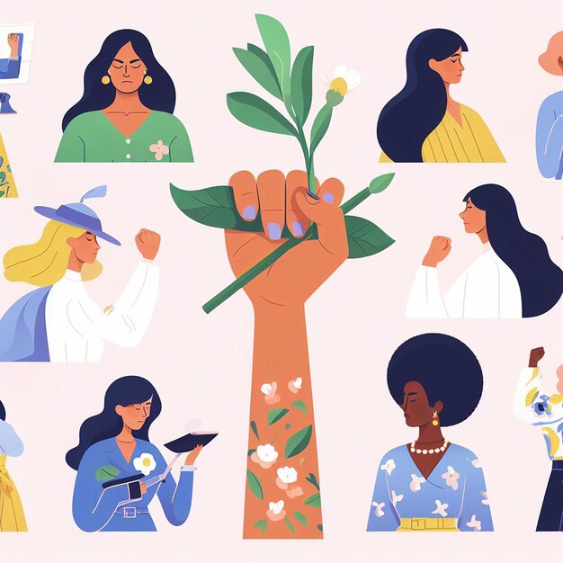 Photo design for international women's day with woman illustration