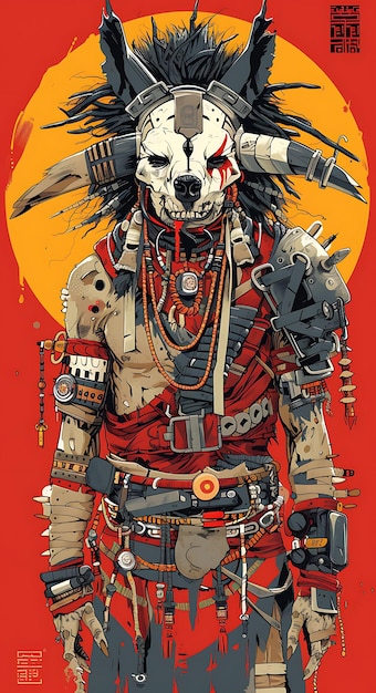 Design of Jackal Warrior With Rags and Bones With Hungry Pose Tans and Banner Ads Poster Flyer Art