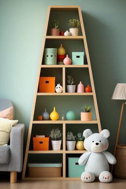 Design kindermeubels met houten planken