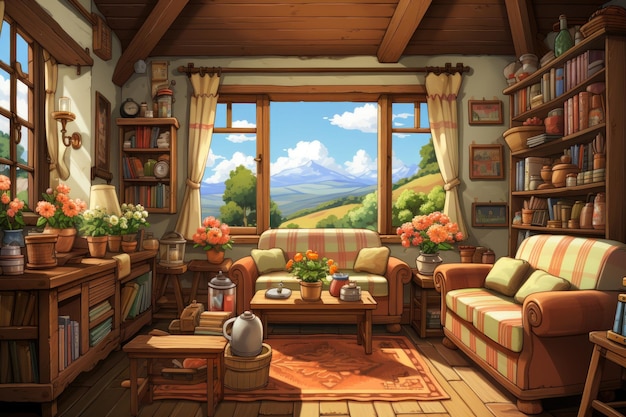 Design of a living room in cartoon style