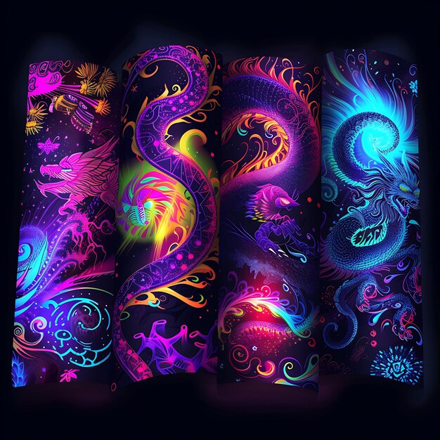 Design of Luminescent Neon Tattoo Fabric Wrappings With Animated Tempo Banner Ads Poster Flyer Art