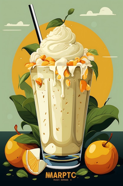 Design of Mango Shake Drink Poster With Fresh Mangoes and Cream Tropic India Festival Poster Menu