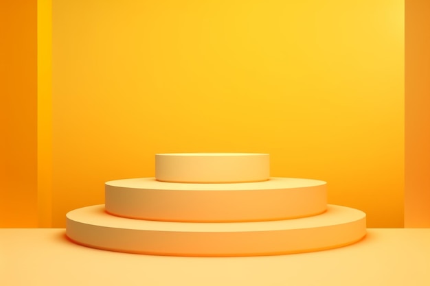 Design masterpiece showcasing innovation and style with abstract figures on vibrant yellow podium