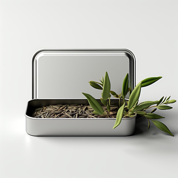 Photo design of metal tin packaging hinged metal tin tea bags decor blank pa photo concept idea creative
