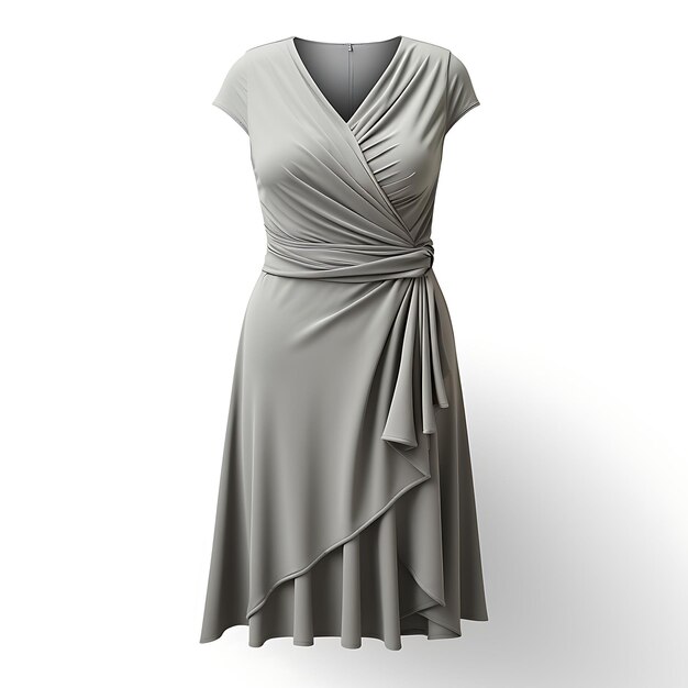 Design of Midi Dress Made of Stretch Jersey Fabric Featuring a Wrap De Isolated on White BG Blank