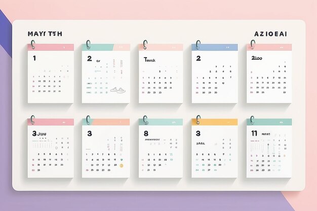 Создайте минималистичный календарь в плоском стиле с указанием этапов удаленной работы.