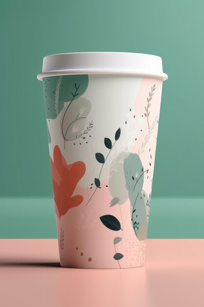 Design minimalistic a paper cup with spring theme created with Generative AI technology