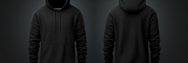 Design Mockup Blank Black Hoodie Template on Invisible Mannequin for Fashion Design and Print