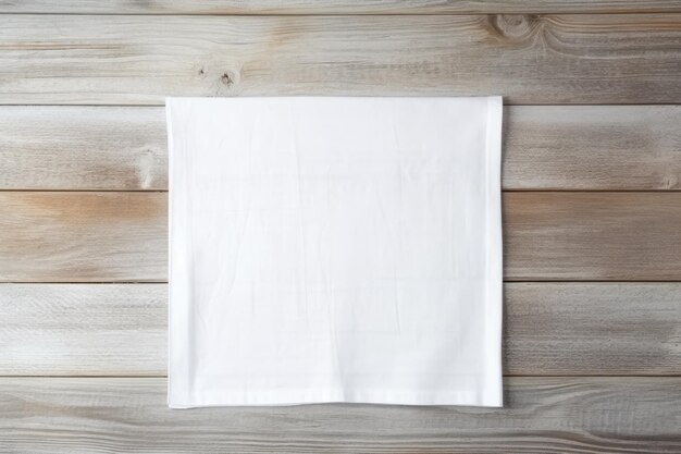 Photo design mockup of a white wooden scene with napkin kitchen towel and table cloth top view