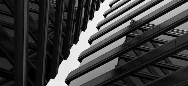 Дизайн современных зданий монохромныйСовременные здания баннеробоиДва здания со стеклянными окнамиАрхитектурный дизайн здания бизнес-центра 3D рендеринг