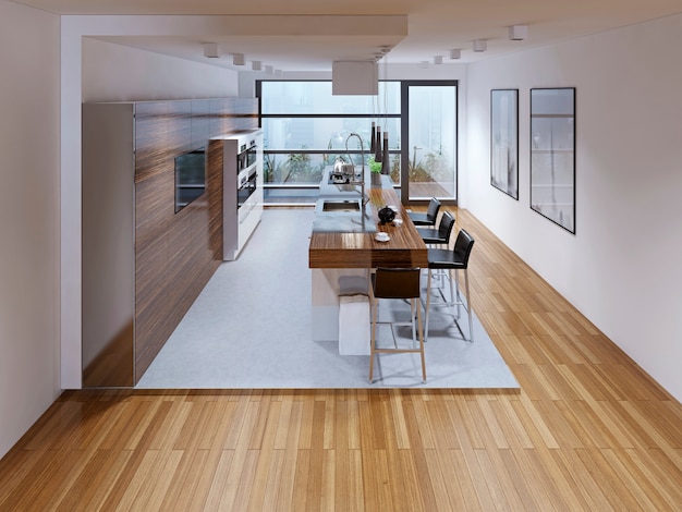 Design of a modern kitchen with island.