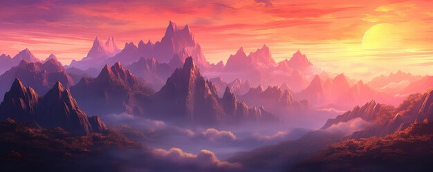 Design of mountains in the wild sunset and clouds pastel 3d illustration Generative Ai