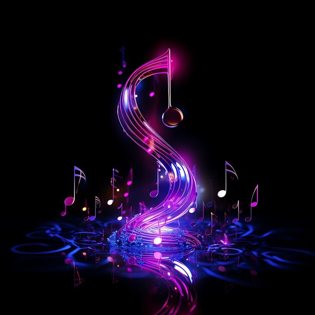 Design of Music Note Vibrant Purple Spiral Neon Lines Music Note Decor Clipart Tshirt Design Glow