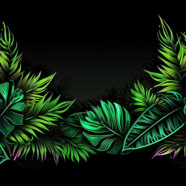 Design of Neon Jungle Borderline Design Neon Lines Style Tropical Plan Clipart Tshirt Design Glow