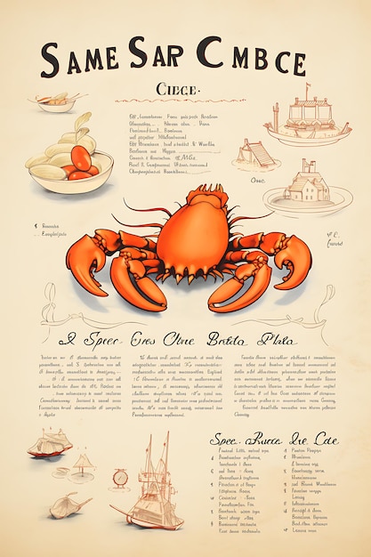Design of new england clam bake menu sandy beige color with lobster flat 2d creative art ideas