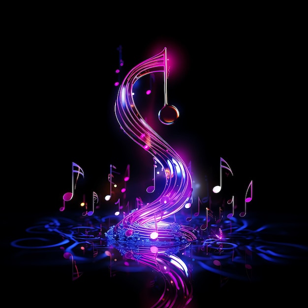 Design of Music Note Vibrant Purple Spiral Neon Lines Music Note Decor Clipart T-shirt Design Glow