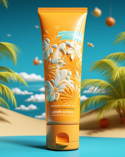 Фото Дизайн солнцезащитного крема в сжимаемой трубке яркий и солнечный цвет па веб-постер флаер меню искусство