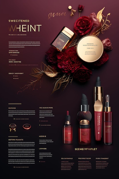 Фото Дизайн бархатной текстурированной упаковки макияжа с богатым бургундским цветом веб-постер флаер меню искусство