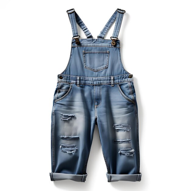 Design of Overalls Crafted From Denim With Adjustable Straps and a Rel Isolated on White BG Blank