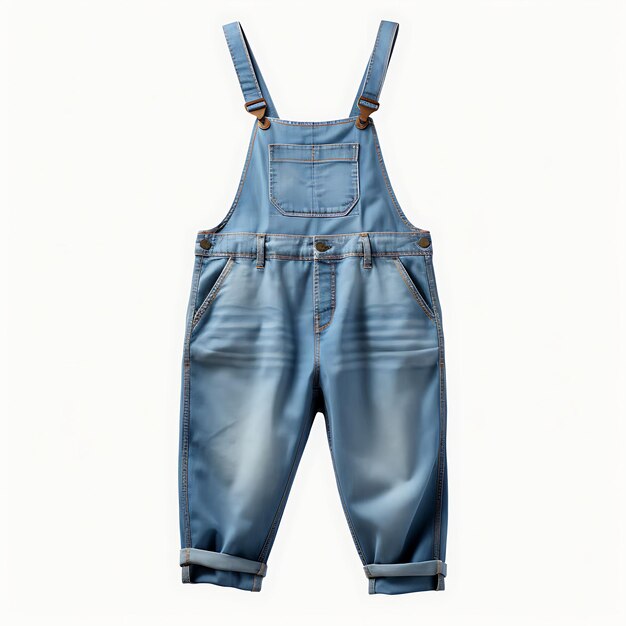 Design of Overalls Crafted From Denim With Adjustable Straps and a Rel Isolated on White BG Blank