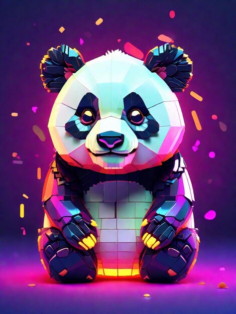 Design a panda bear with pixel shapes