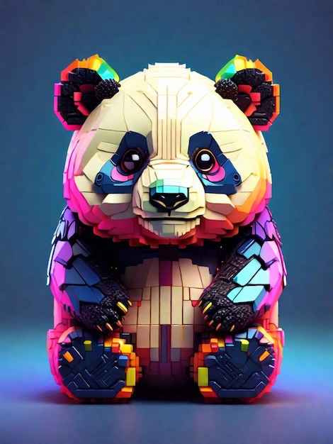 Design a panda bear with pixel shapes