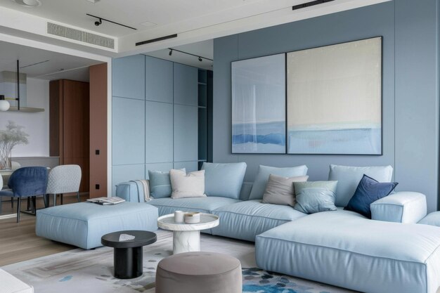 Design Pastel Blue Contemporary style apartment interior and modern living room