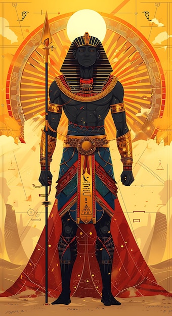 Design of Pharaoh Warrior With Golden Armor and Scepter With Proud Pos Banner Ads Poster Flyer Art