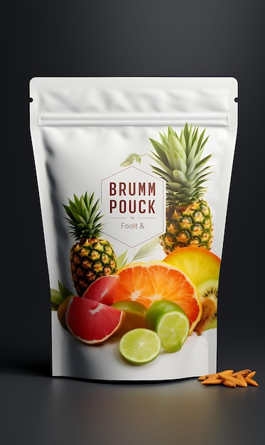 Photo design of pouch packaging stand up pouch tropical fruits decor blank p photo concept idea creative