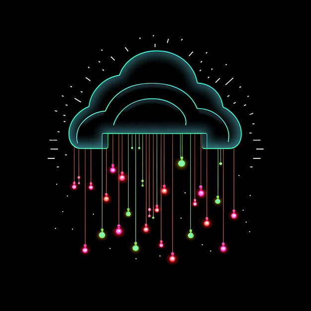 Design of Raincloud Moody Gray Dotted Neon Lines Umbrella Decorations Clipart Tshirt Design Glow