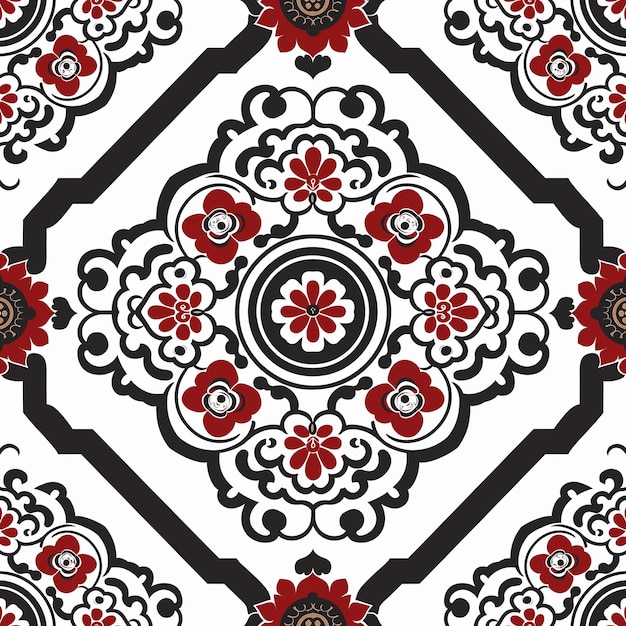 a design in red and black chinese pattern