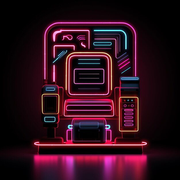 Design of retro cyberpunk vibrant neon lines old school arcade machine clipart tshirt design glow