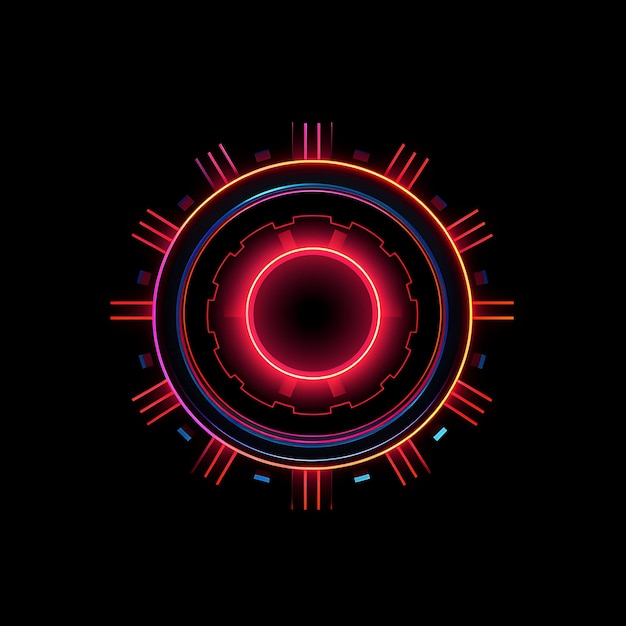 Design of Retro Futuristic Glowing Neon Lines Cogs Fiery Red Neon Line Clipart Tshirt Design Glow
