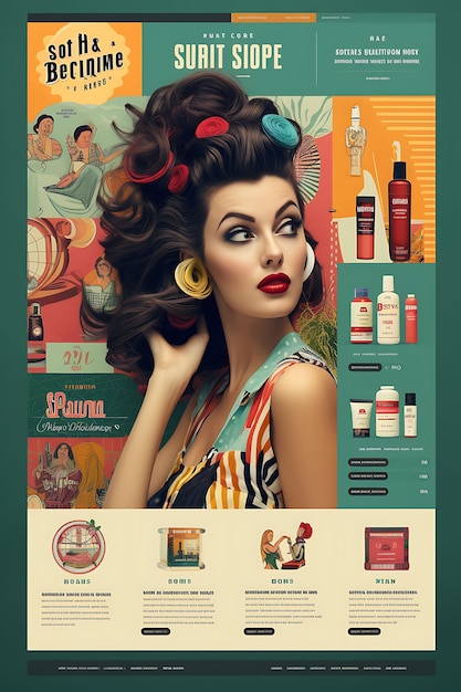 Foto design di packaging di prodotti per capelli a stile retrò ispirato con un poster web vintage, un volantino, un menu art