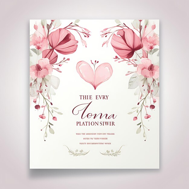 Photo design of romantic blush wedding invitation card heart shape textured 2d art flat clipart typo