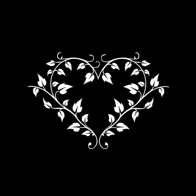 Foto progettazione del logo del cuore d'edera romantico con pizzo decorativo e inchiostro di tatuaggio intrecciato design artistico semplice