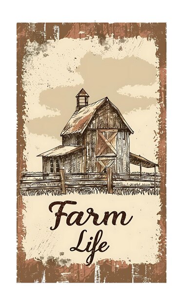Photo design of rustic farmhouse postcard with wooden plank border farm life concept idea creative art