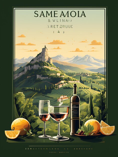 Photo design of san marino sambuca shot glass torta tre monti hills sage gre poster flyer menu figma web