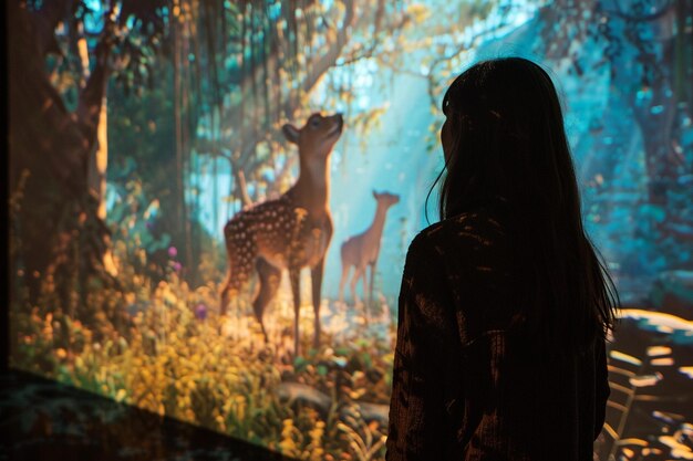 Foto progettare una scena che mostri una proiezione olografica della fauna selvatica