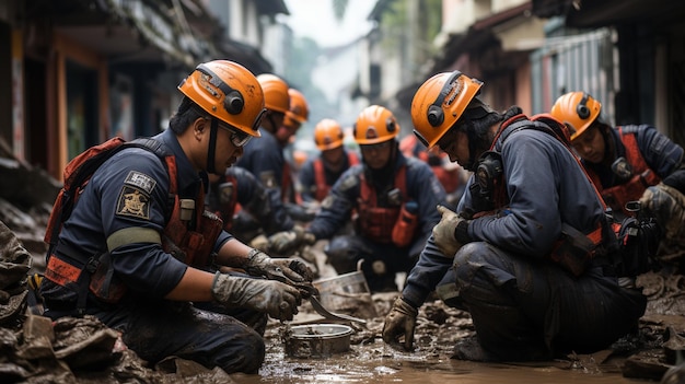 Foto una scena di una ricerca urbana rescue background design