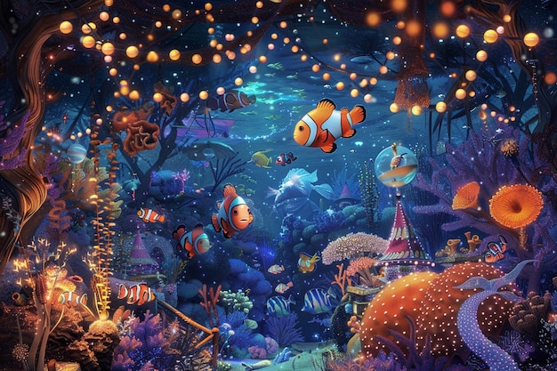 Design a scene of a whimsical underwater circus wi generative ai