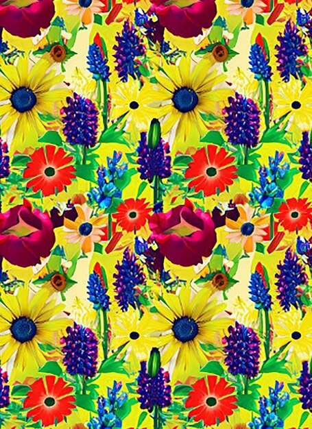 Design a seamless pattern background showcasing a variety of cheerful sunflowers