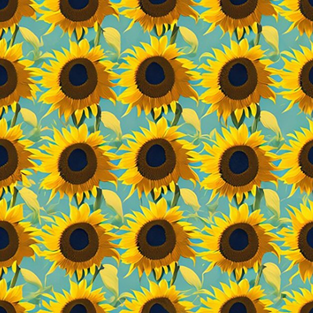 Design a seamless pattern background showcasing a variety of cheerful sunflowers