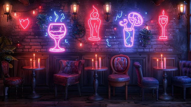 Design a series of neon dining room symbols including shining