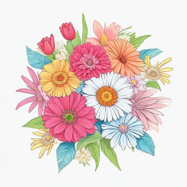 Design a small colorful floral flower bunch on white background in the same theme color style