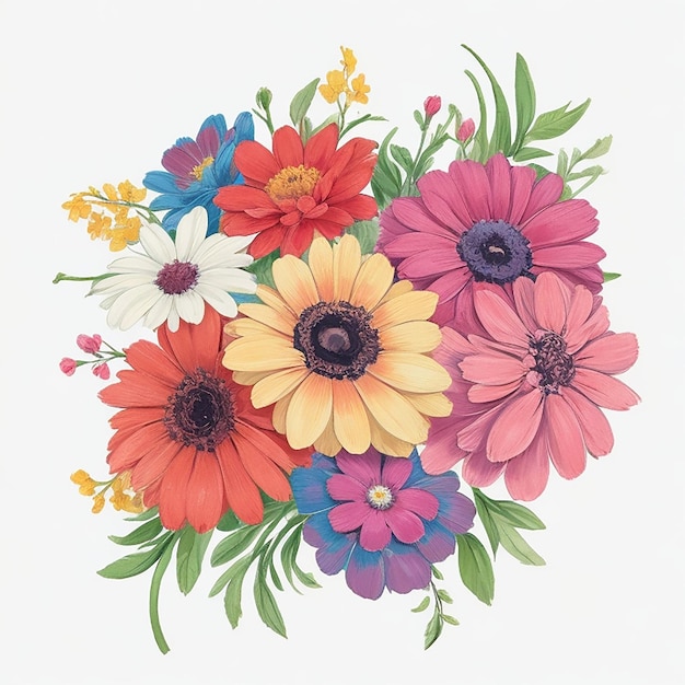 design a small colorful floral flower bunch on white background in the same theme color style