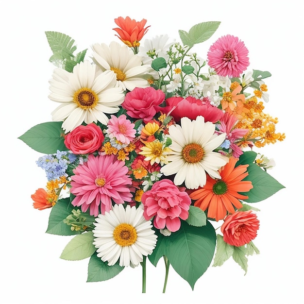 design a small colorful floral flower bunch on white background in the same theme color style