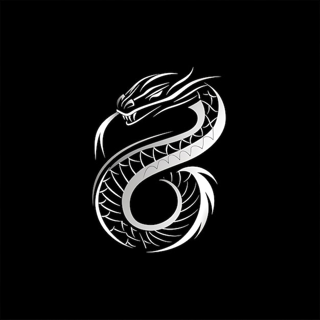 スケールと歯で装飾された曲がった形状のヘビのロゴのデザイン 創造的なシンプルなミニマルアート
